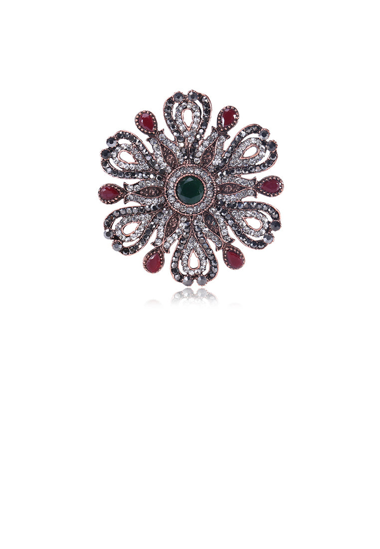 Elegant Vintage Plated Gold Geometric Flower Brooch with Cubic Zirconia - Luxurious Look