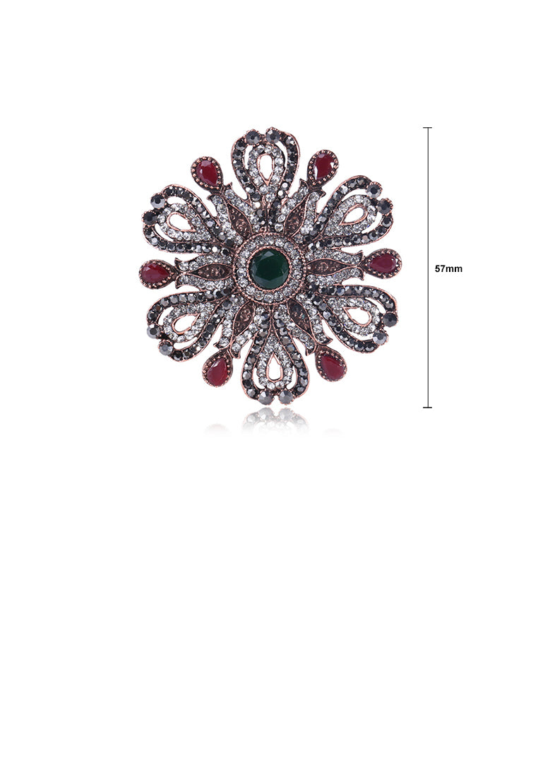Elegant Vintage Plated Gold Geometric Flower Brooch with Cubic Zirconia - Luxurious Look