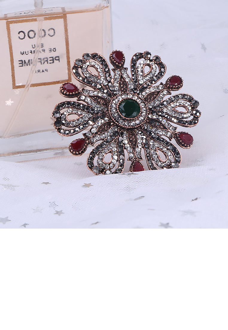 Elegant Vintage Plated Gold Geometric Flower Brooch with Cubic Zirconia - Luxurious Look