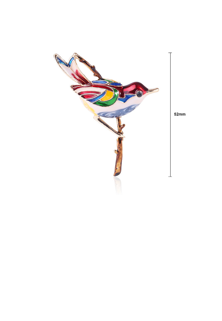 Fashion and Lovely Plated Gold Red Bird Brooch with Cubic Zirconia - Luxurious Look - Vibrant Color