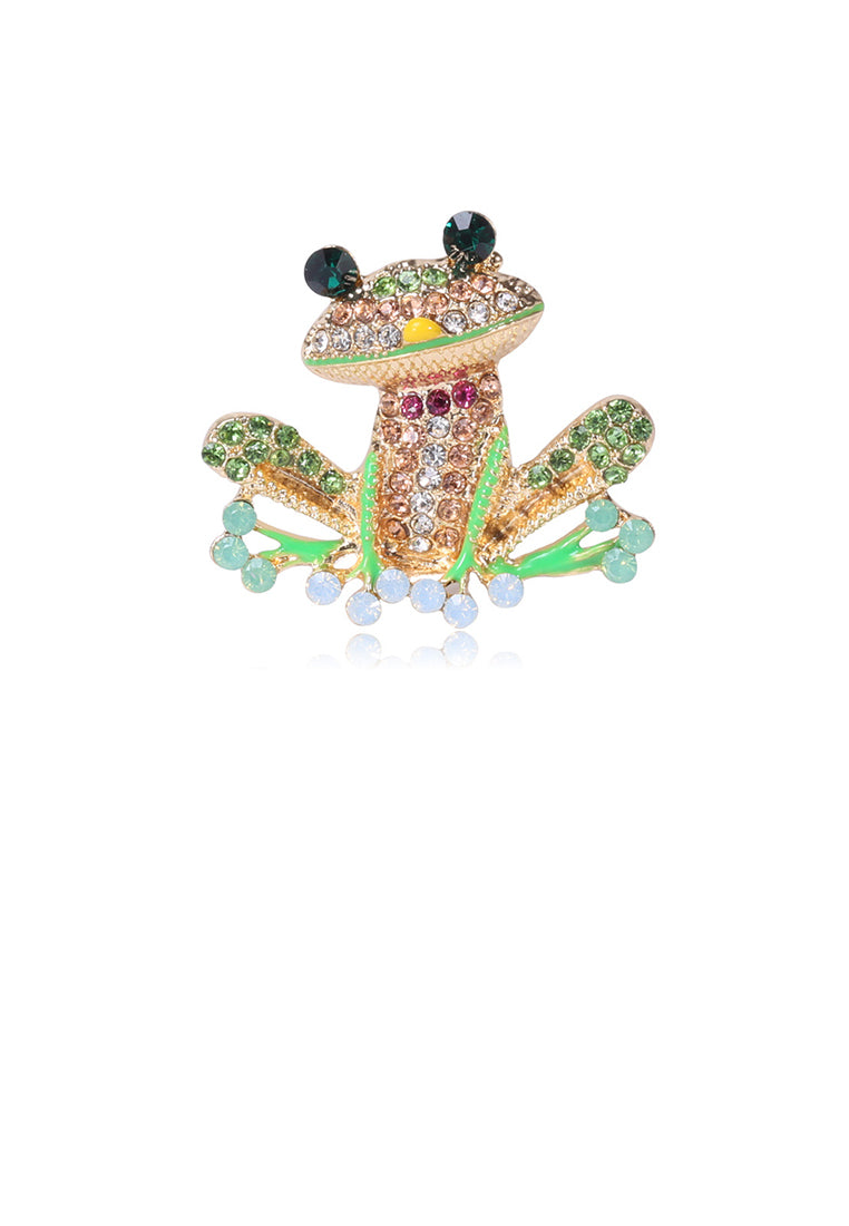 Fashion and Cute Plated Gold Color Frog Brooch with Cubic Zirconia - Luxurious Look