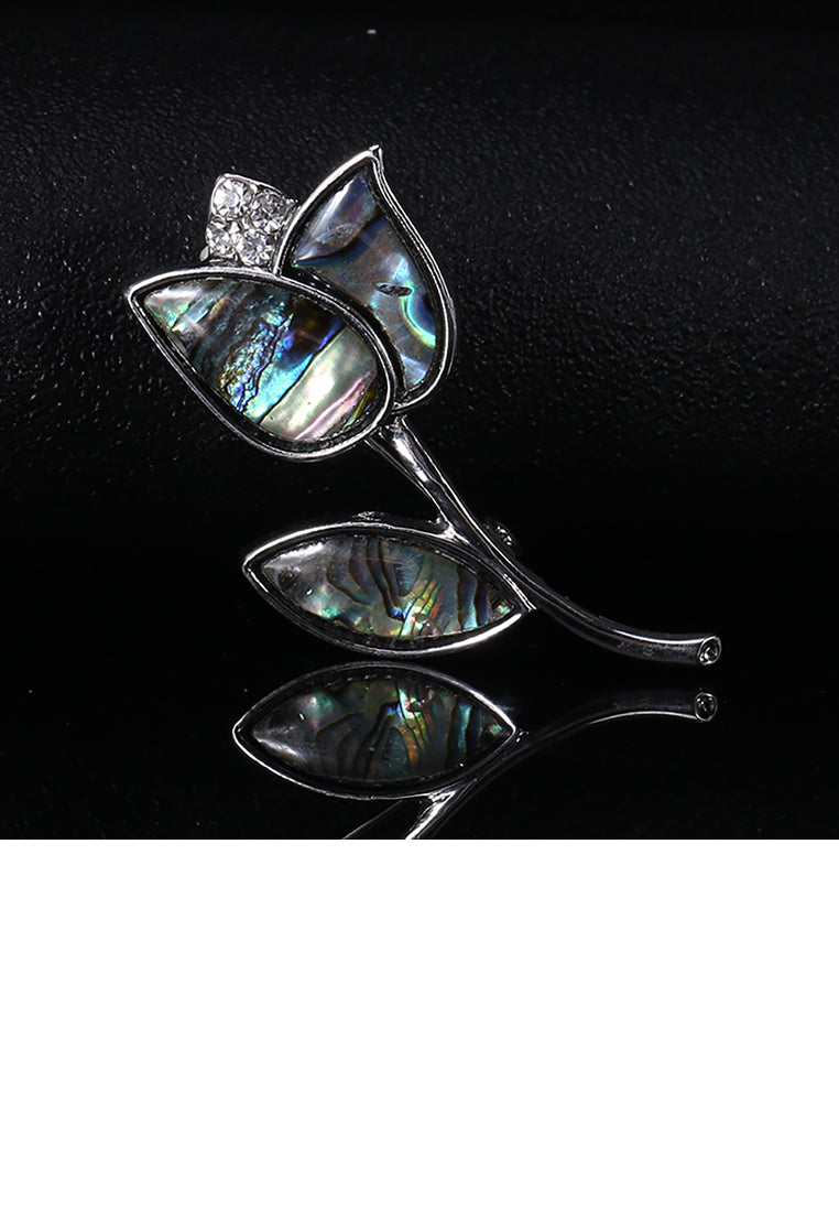 Fashion and Elegant Blue Rose Shell Brooch with Cubic Zirconia - Luxurious Look