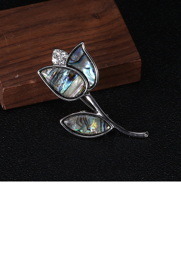 Fashion and Elegant Blue Rose Shell Brooch with Cubic Zirconia - Luxurious Look