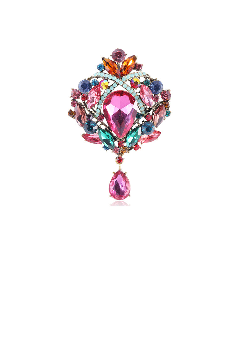 Fashion and Elegant Plated Gold Geometric Color Pattern Brooch with Cubic Zirconia - Luxurious Look