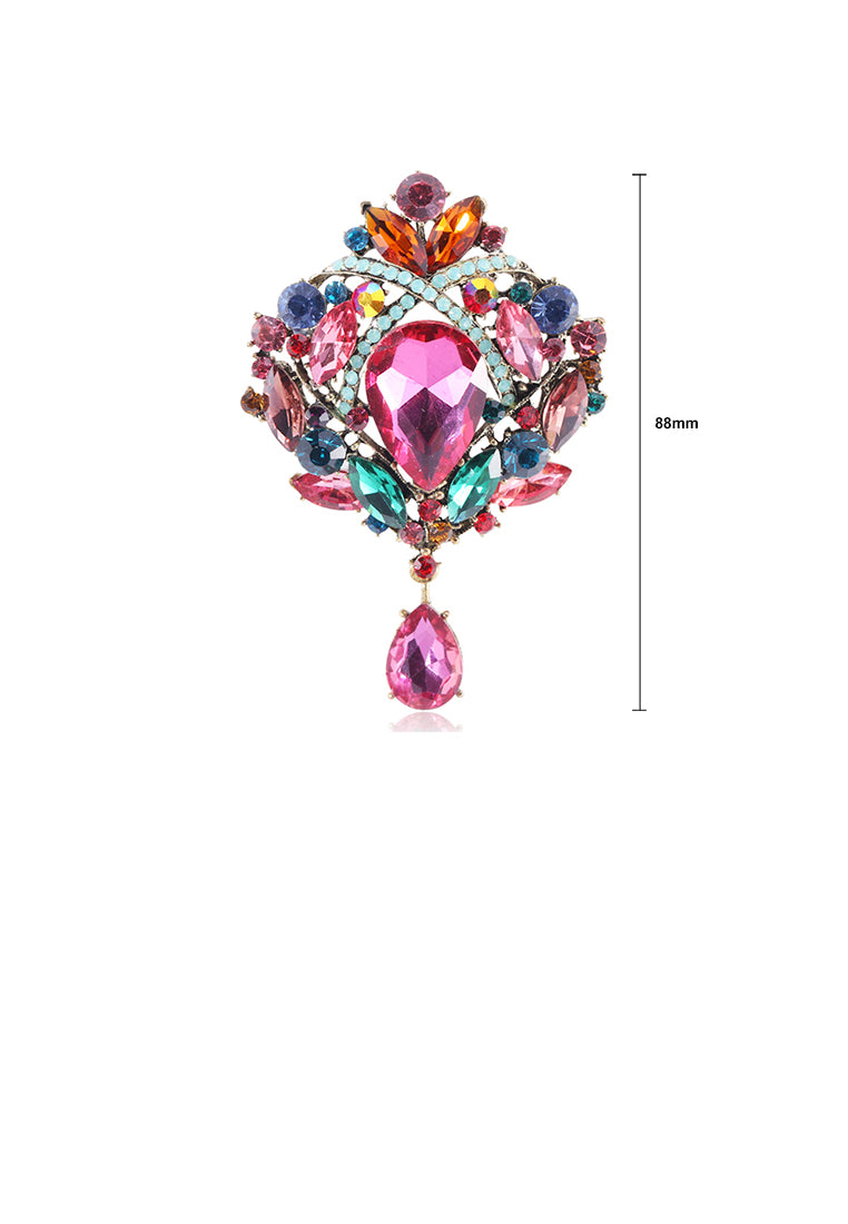 Fashion and Elegant Plated Gold Geometric Color Pattern Brooch with Cubic Zirconia - Luxurious Look