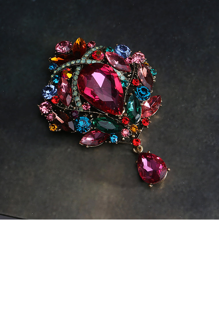 Fashion and Elegant Plated Gold Geometric Color Pattern Brooch with Cubic Zirconia - Luxurious Look