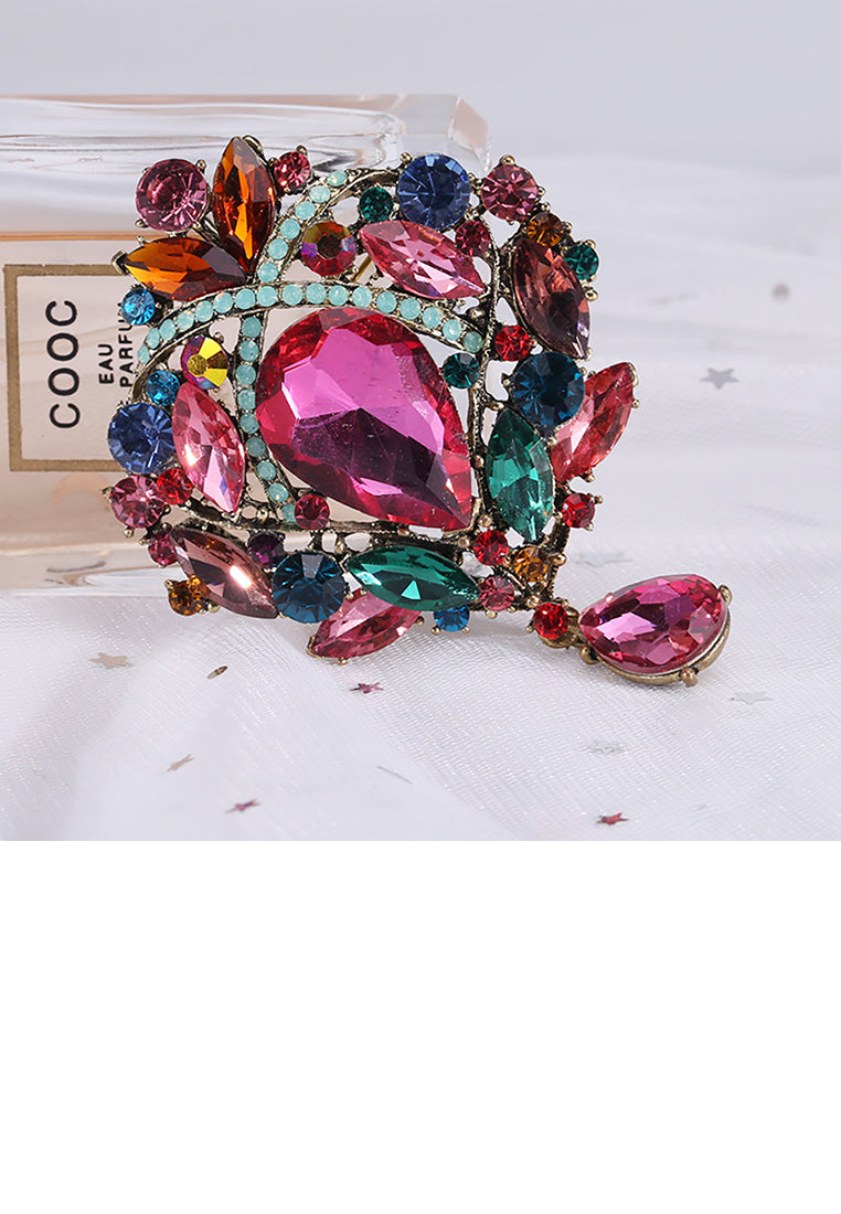 Fashion and Elegant Plated Gold Geometric Color Pattern Brooch with Cubic Zirconia - Luxurious Look