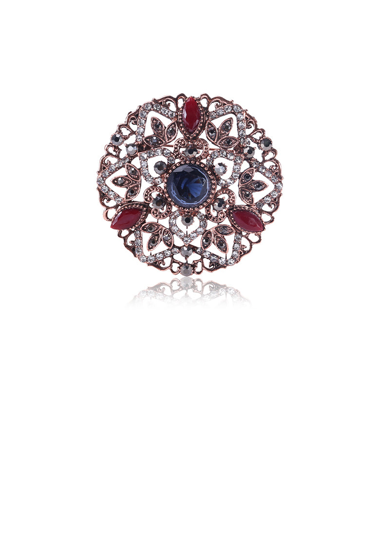 Fashion and Elegant Plated Gold Hollow Pattern Geometric Round Brooch with Cubic Zirconia - Luxurious Look