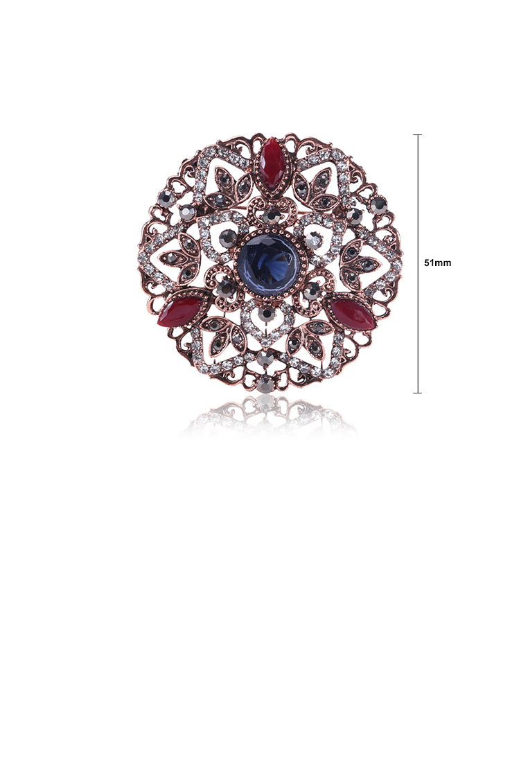 Fashion and Elegant Plated Gold Hollow Pattern Geometric Round Brooch with Cubic Zirconia - Luxurious Look