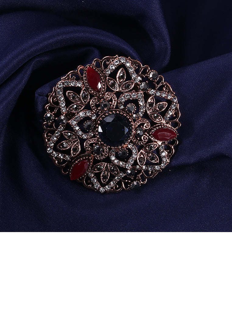 Fashion and Elegant Plated Gold Hollow Pattern Geometric Round Brooch with Cubic Zirconia - Luxurious Look