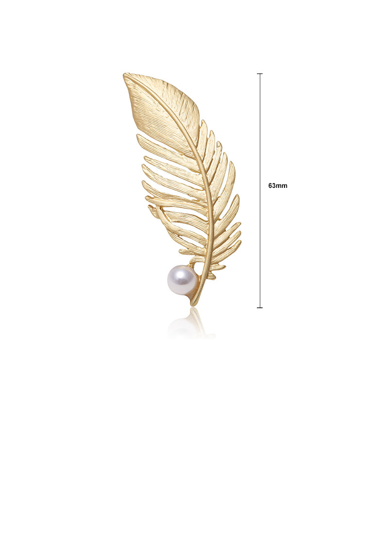 Fashion Simple Plated Gold Leaf Brooch with Imitation Pearls