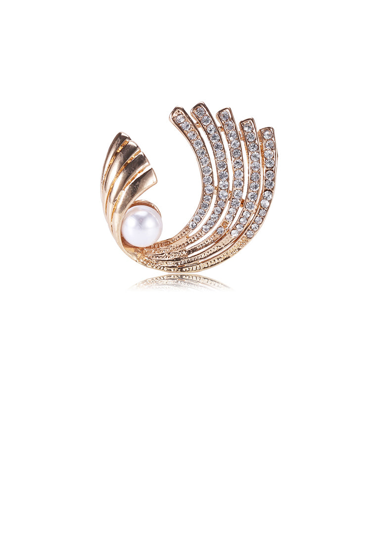 Fashion and Elegant Plated Gold Geometric Imitation Pearl Brooch with Cubic Zirconia - Luxurious Look