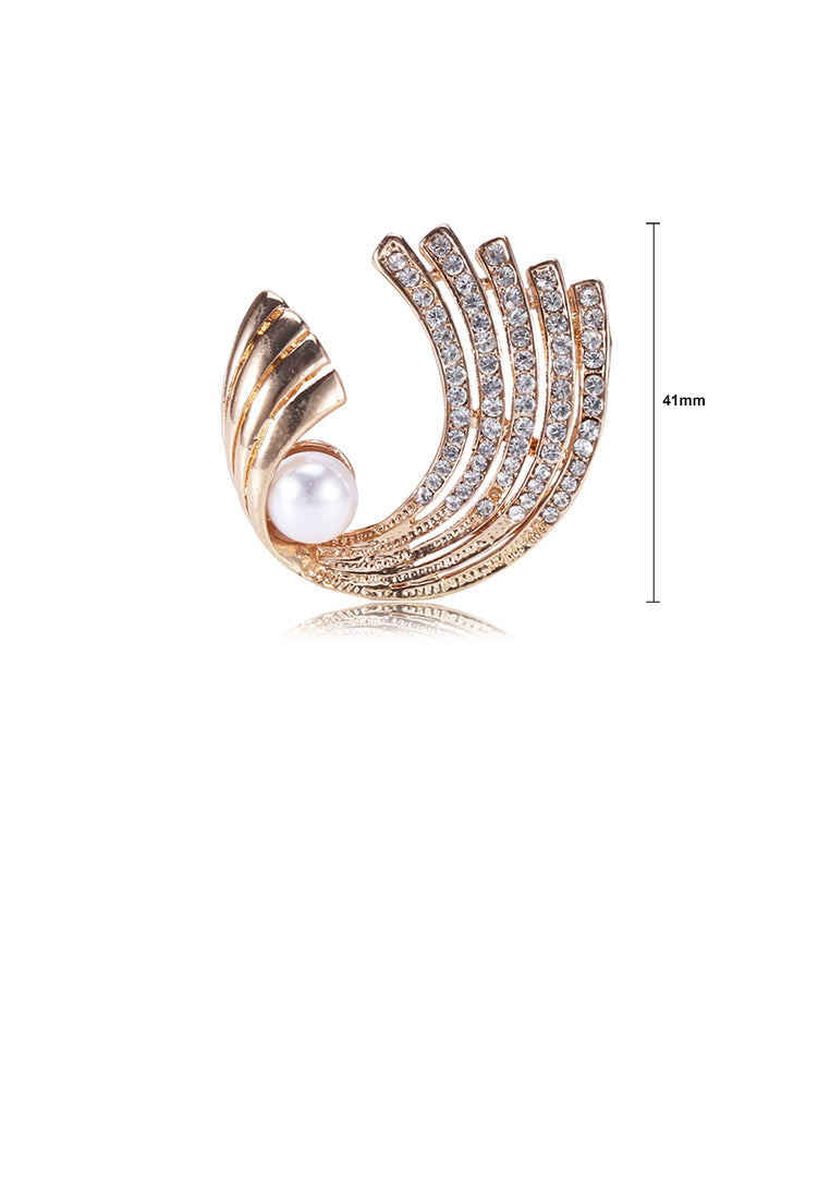 Fashion and Elegant Plated Gold Geometric Imitation Pearl Brooch with Cubic Zirconia - Luxurious Look
