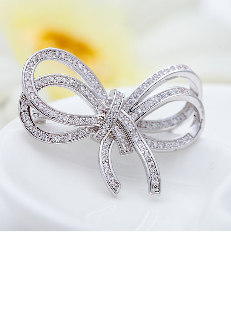 Fashion Simple Ribbon Brooch with Cubic Zirconia - Luxurious Look