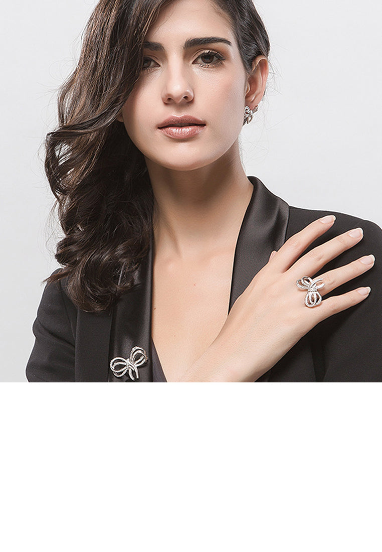 Fashion Simple Ribbon Brooch with Cubic Zirconia - Luxurious Look