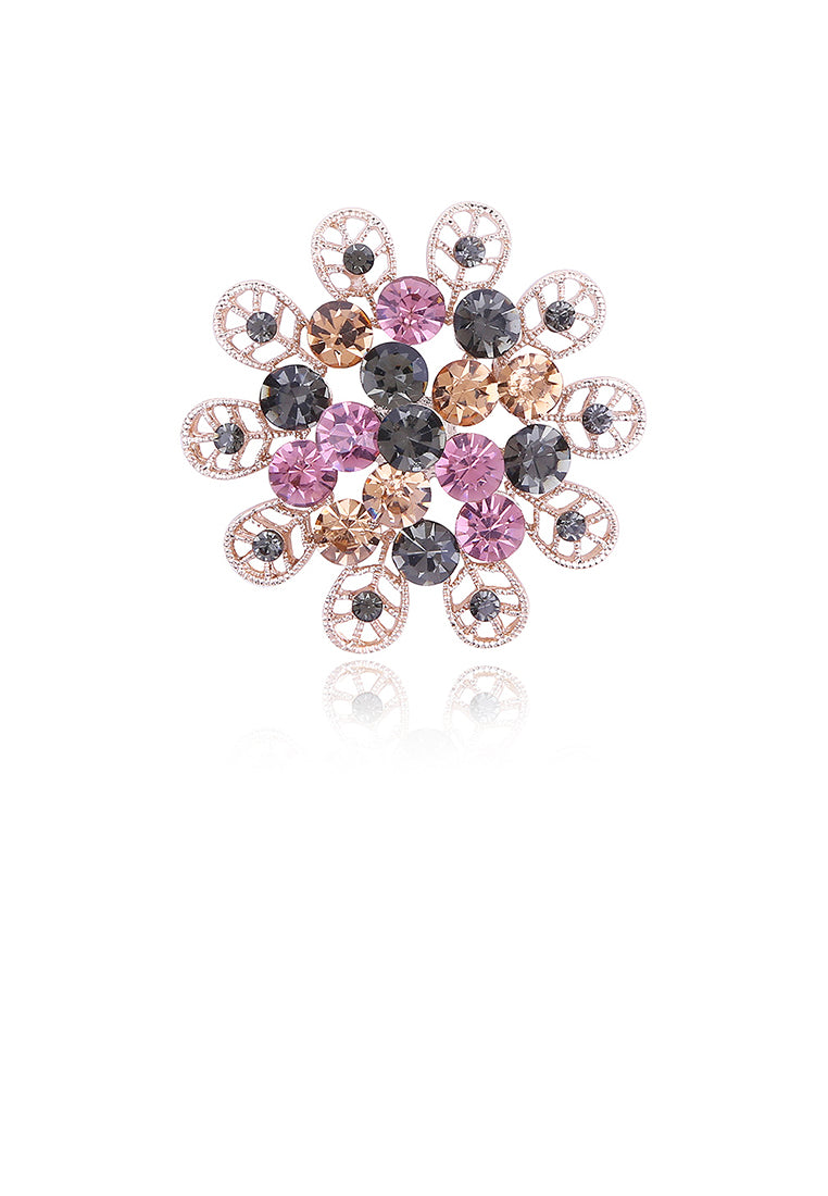 Fashion Bright Plated Gold Geometric Color Flower Brooch with Cubic Zirconia - Luxurious Look