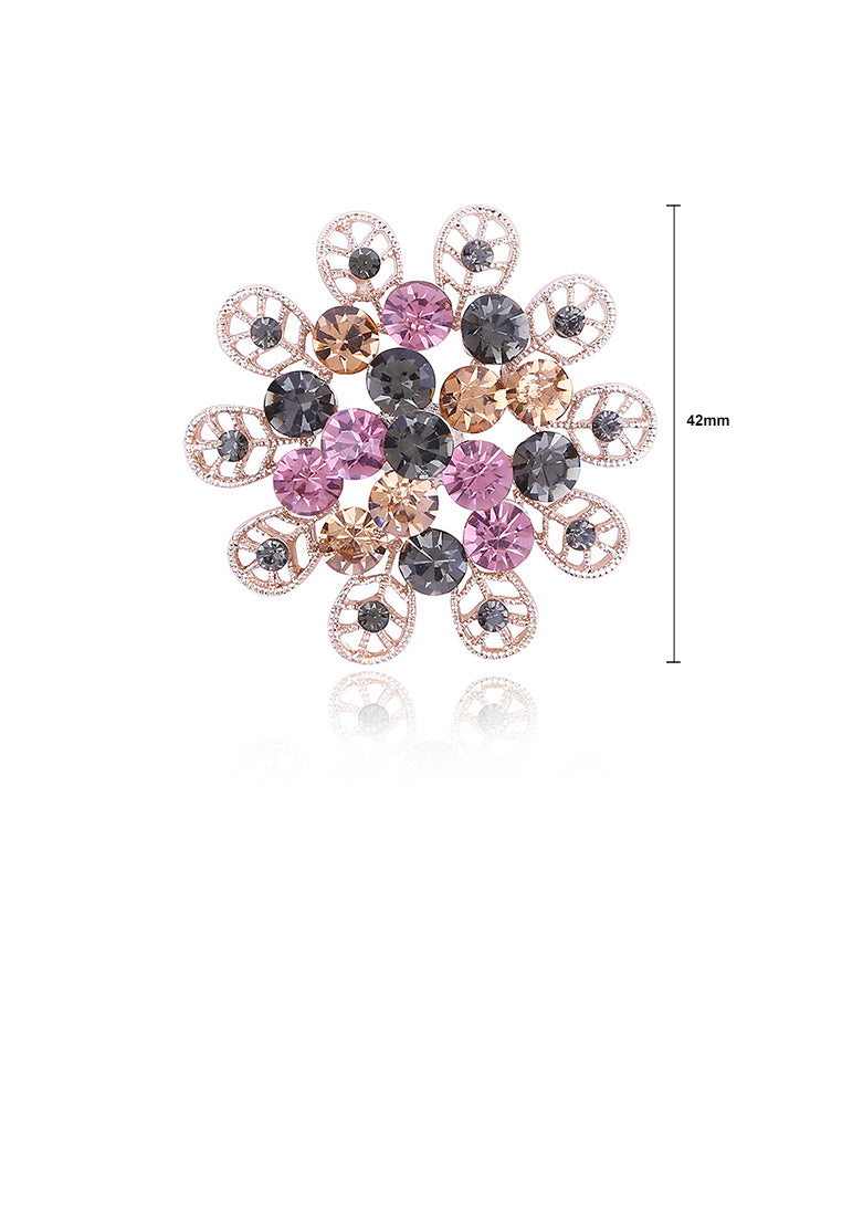 Fashion Bright Plated Gold Geometric Color Flower Brooch with Cubic Zirconia - Luxurious Look