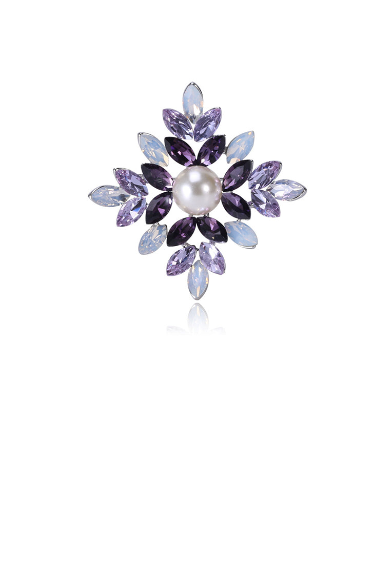 Simple and Fashion Geometric Flower Imitation Pearl Brooch with Purple Cubic Zirconia - Luxurious Look