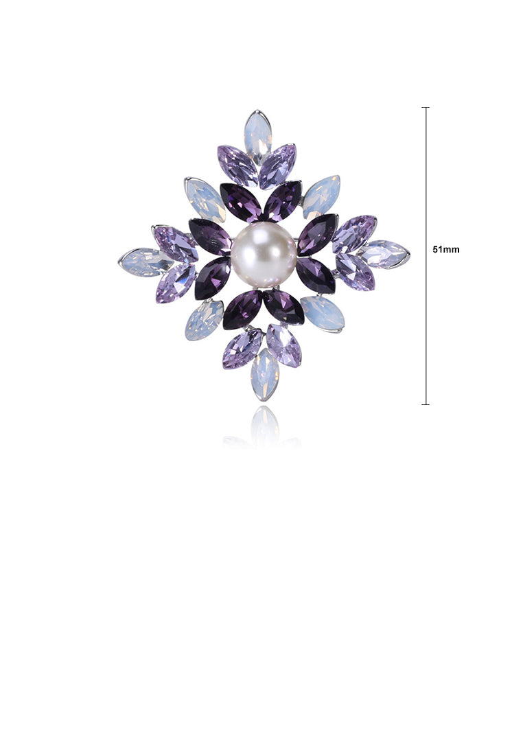 Simple and Fashion Geometric Flower Imitation Pearl Brooch with Purple Cubic Zirconia - Luxurious Look