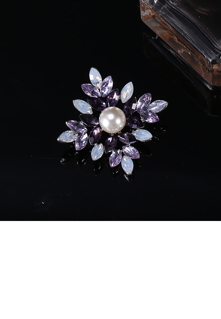 Simple and Fashion Geometric Flower Imitation Pearl Brooch with Purple Cubic Zirconia - Luxurious Look