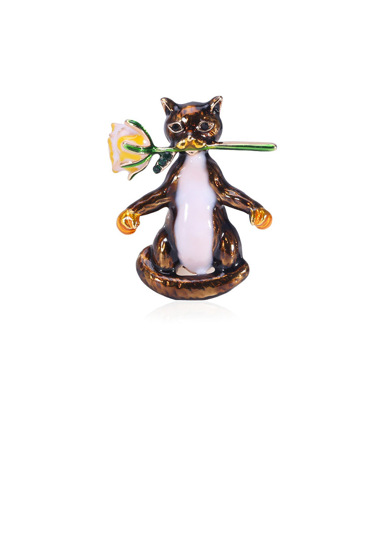 Simple and Cute Brown Cat Rose Flower Brooch - Vibrant Color