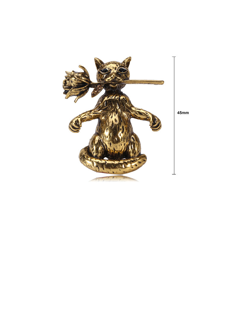 Simple and Cute Plated Gold Cat Flower Brooch