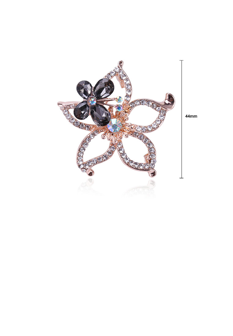 Fashion and Elegant Plated Gold Hollow Flower Black Butterfly Brooch with Cubic Zirconia - Luxurious Look
