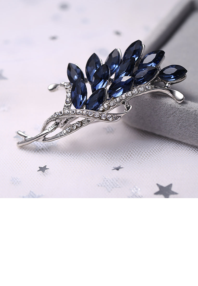 Fashion and Elegant Floral Brooch with Blue Cubic Zirconia - Luxurious Look