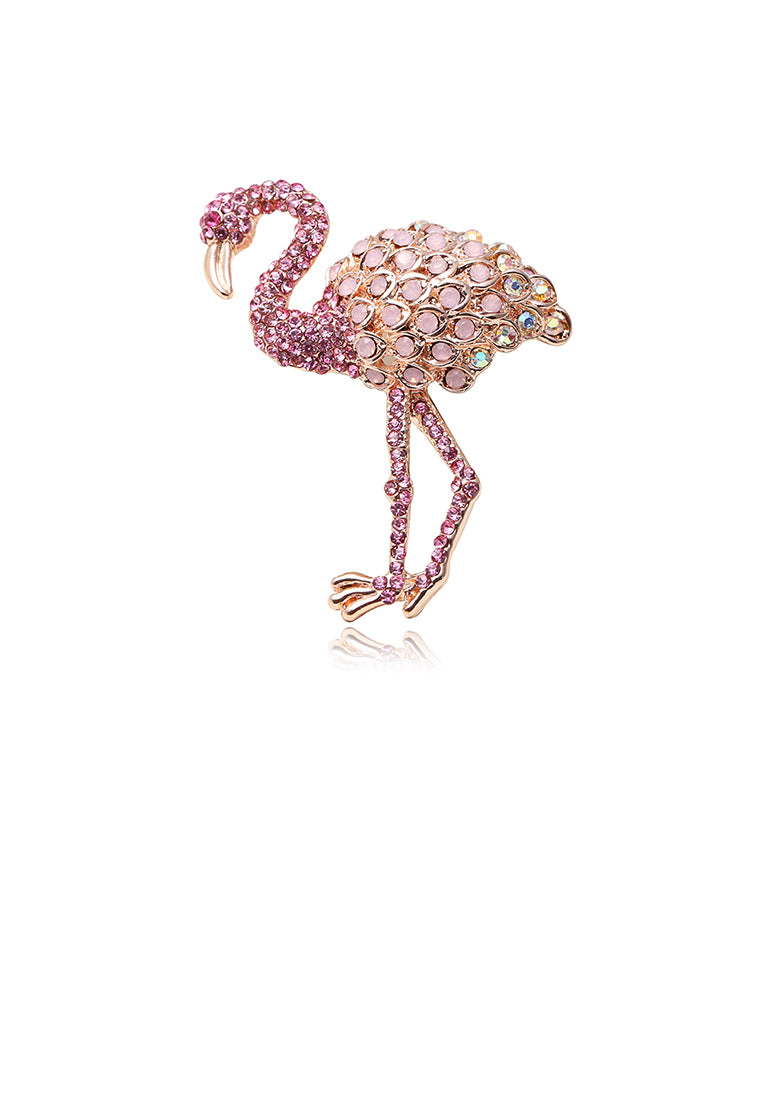 Fashion Temperament Plated Rose Gold Flamingo Brooch with Pink Cubic Zirconia - Luxurious Look - Vibrant Color
