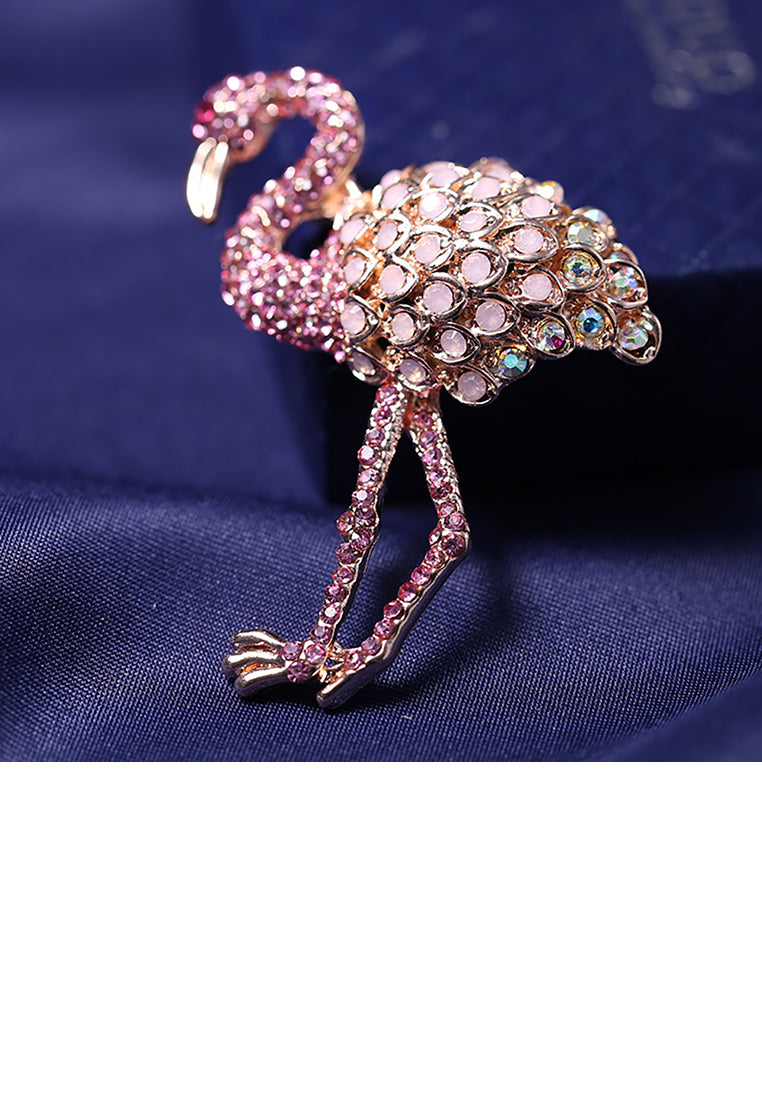 Fashion Temperament Plated Rose Gold Flamingo Brooch with Pink Cubic Zirconia - Luxurious Look - Vibrant Color