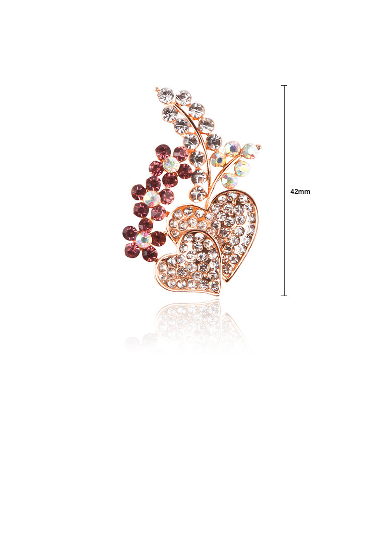 Fashion Temperament Plated Gold Heart-shaped Flower Brooch with Cubic Zirconia - Luxurious Look