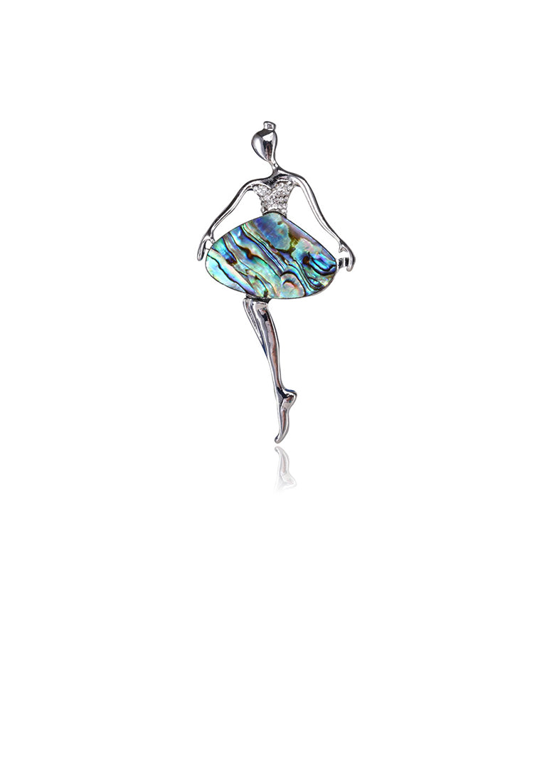 Fashion Ballerina Blue Shell Brooch with Cubic Zirconia - Luxurious Look