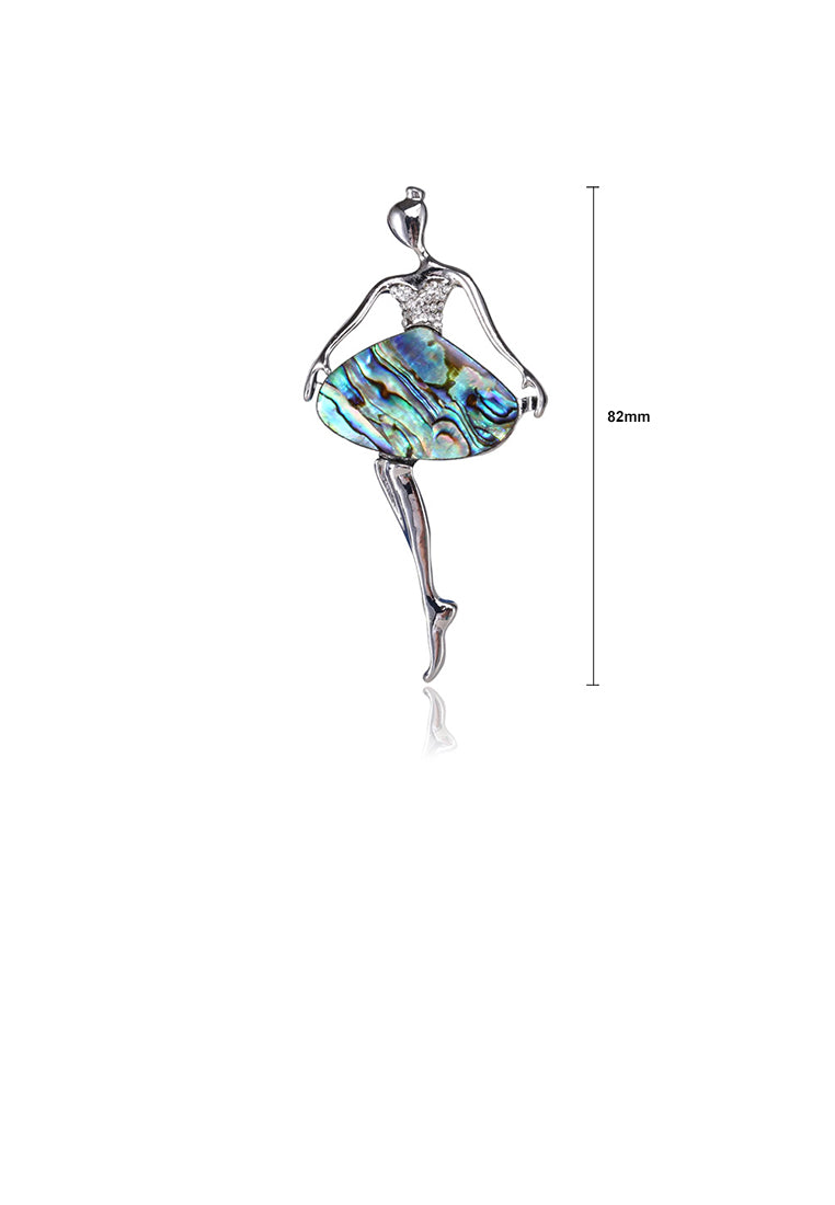 Fashion Ballerina Blue Shell Brooch with Cubic Zirconia - Luxurious Look