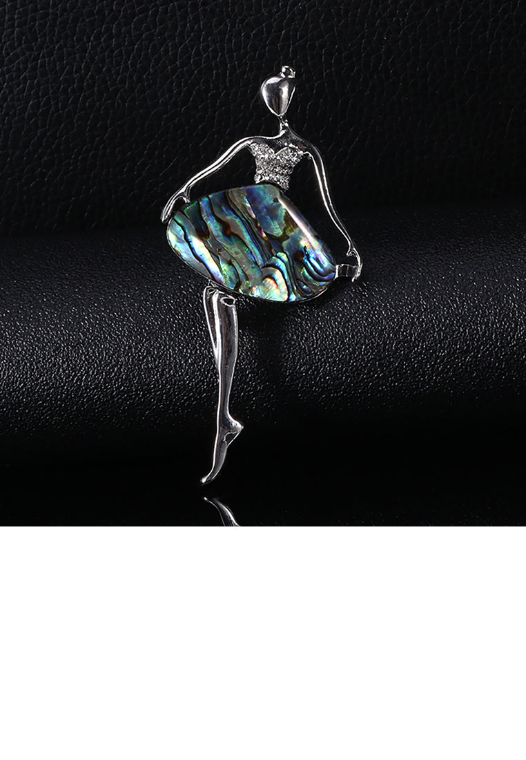 Fashion Ballerina Blue Shell Brooch with Cubic Zirconia - Luxurious Look