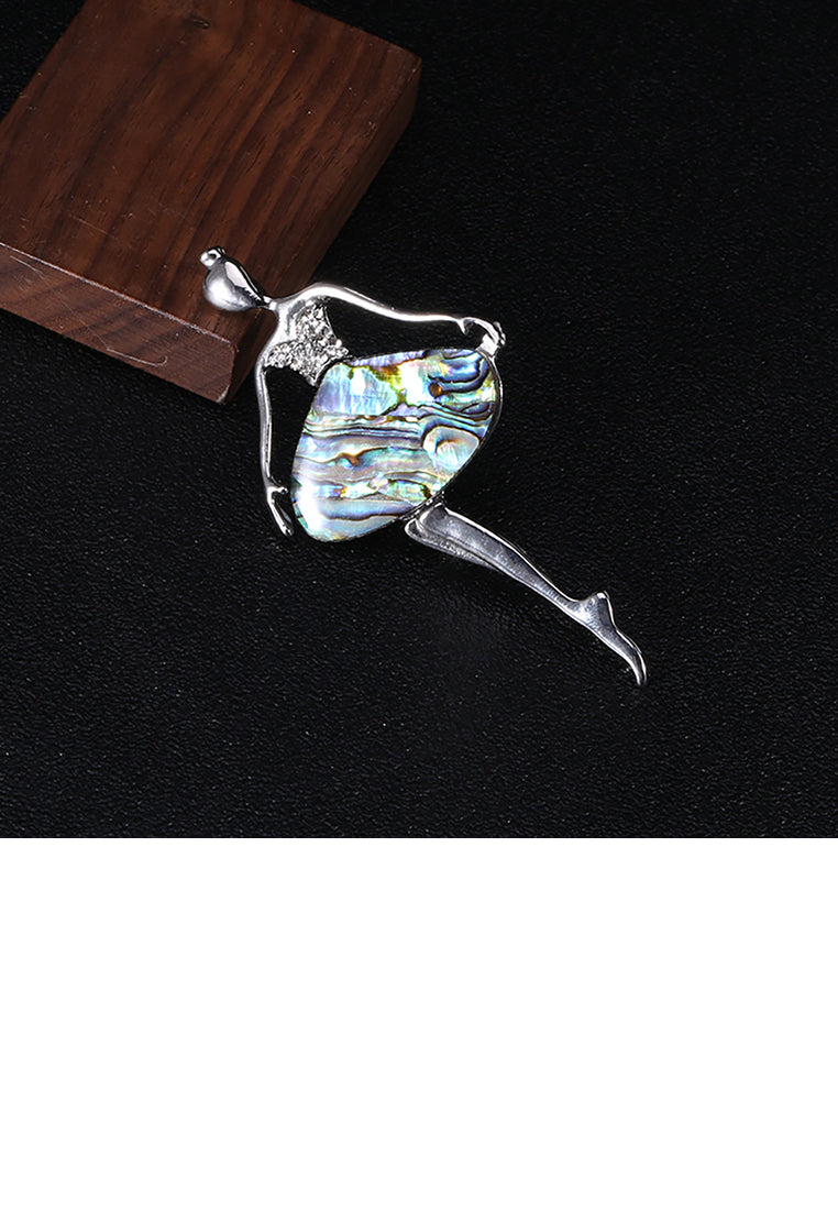 Fashion Ballerina Blue Shell Brooch with Cubic Zirconia - Luxurious Look