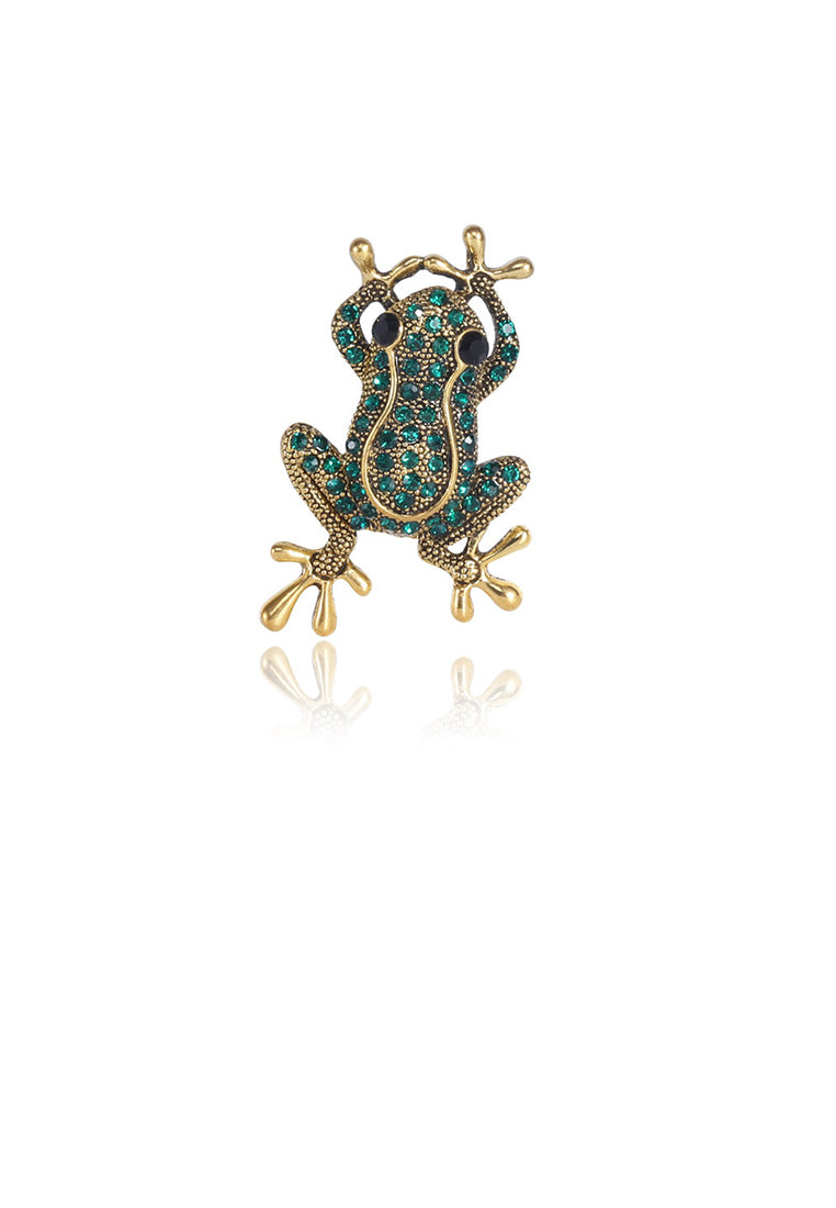 Fashion and Simple Plated Gold Frog Brooch with Green Cubic Zirconia - Luxurious Look