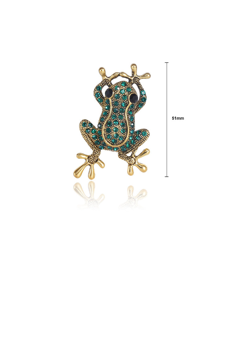 Fashion and Simple Plated Gold Frog Brooch with Green Cubic Zirconia - Luxurious Look