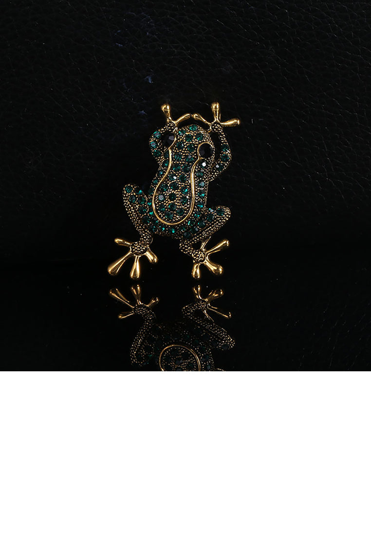 Fashion and Simple Plated Gold Frog Brooch with Green Cubic Zirconia - Luxurious Look