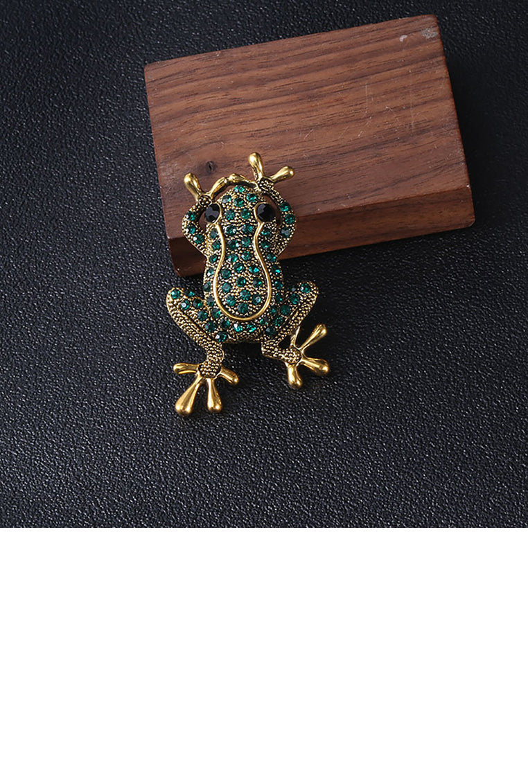 Fashion and Simple Plated Gold Frog Brooch with Green Cubic Zirconia - Luxurious Look