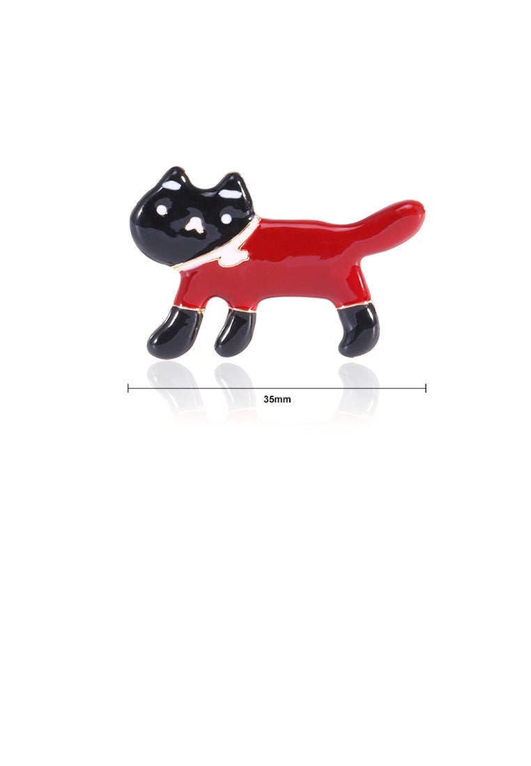Simple and Cute Red Cat Brooch - Vibrant Color
