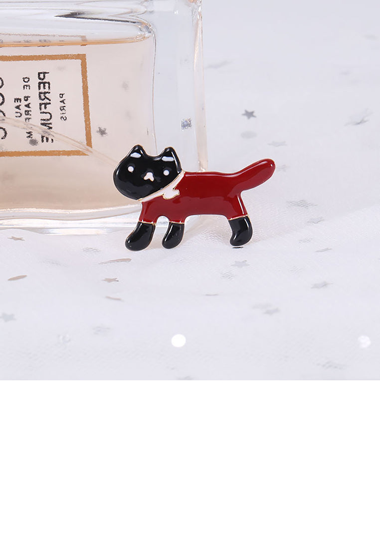 Simple and Cute Red Cat Brooch - Vibrant Color