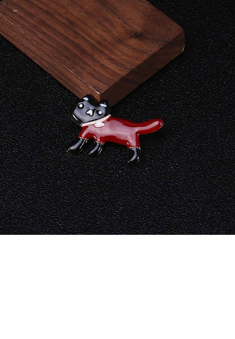 Simple and Cute Red Cat Brooch - Vibrant Color