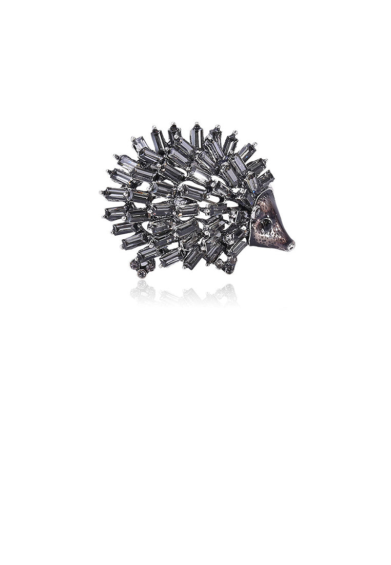 Fashion Cute Black Hedgehog Brooch with Cubic Zirconia - Luxurious Look