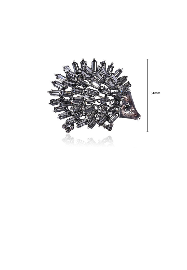 Fashion Cute Black Hedgehog Brooch with Cubic Zirconia - Luxurious Look