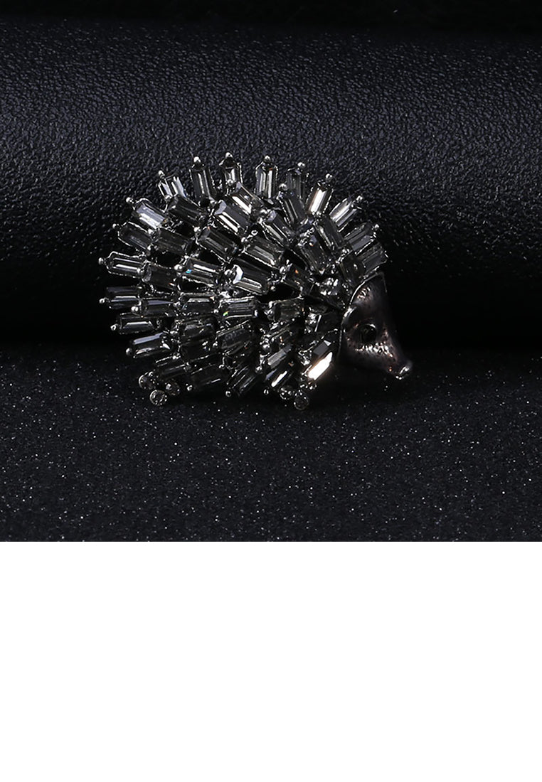 Fashion Cute Black Hedgehog Brooch with Cubic Zirconia - Luxurious Look