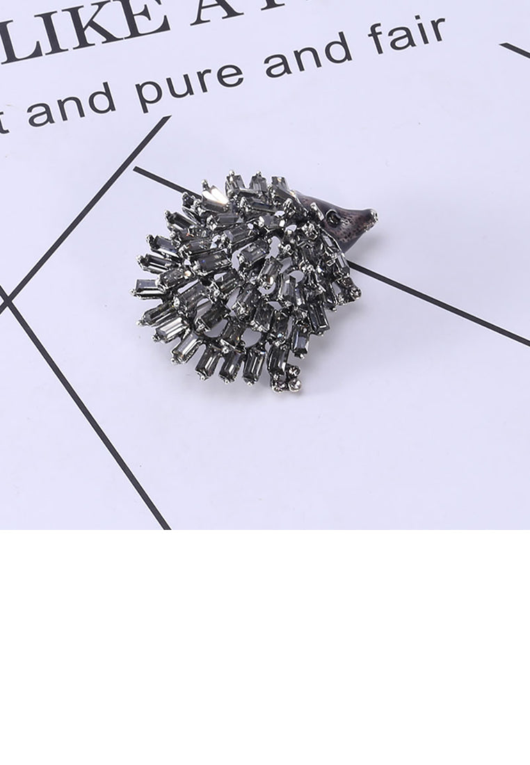 Fashion Cute Black Hedgehog Brooch with Cubic Zirconia - Luxurious Look