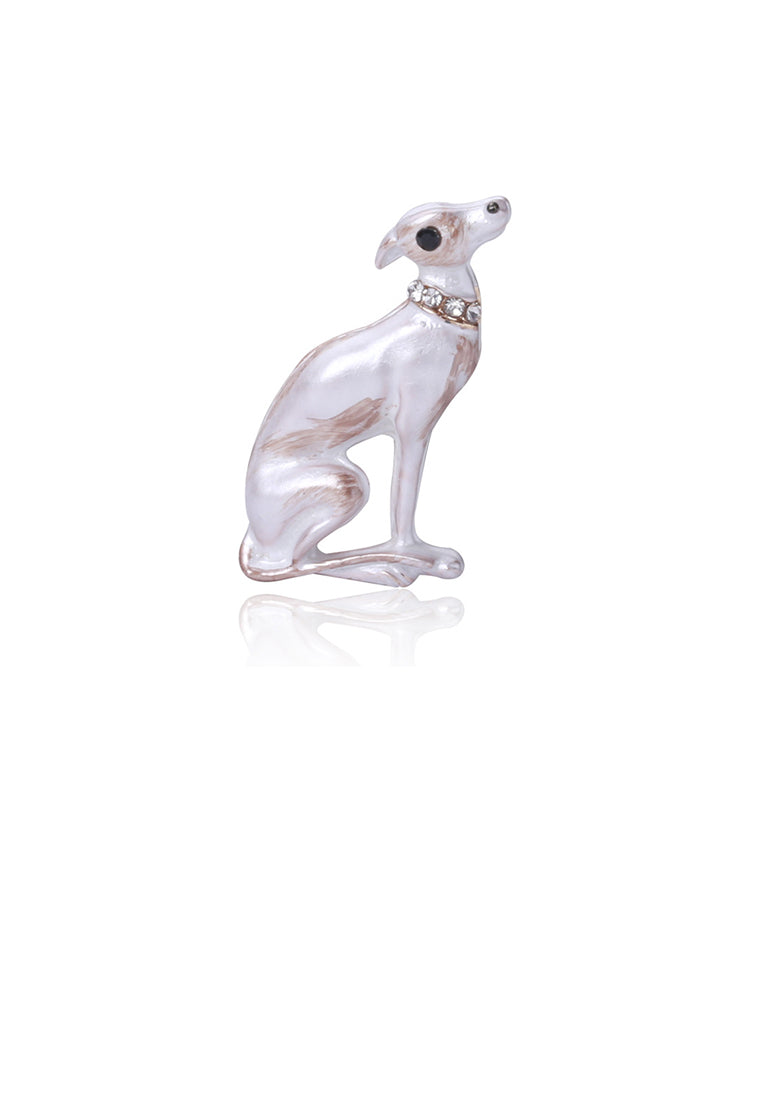 Simple and Cute White Dog Brooch with Cubic Zirconia - Luxurious Look