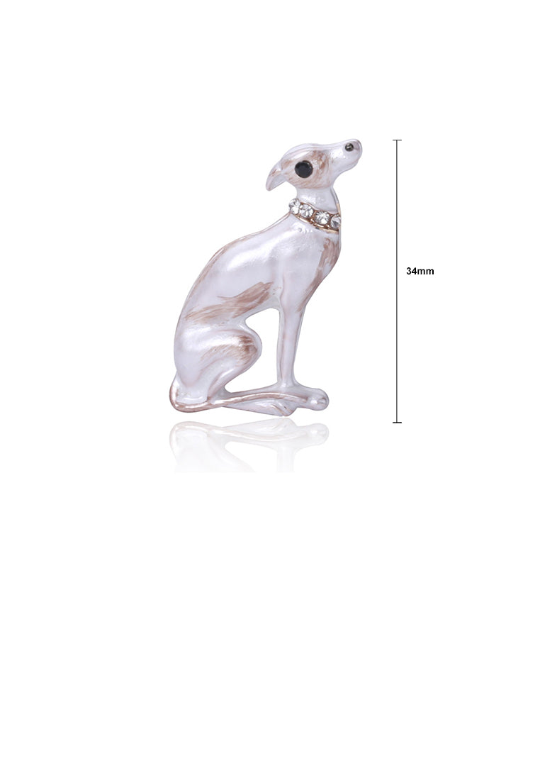 Simple and Cute White Dog Brooch with Cubic Zirconia - Luxurious Look