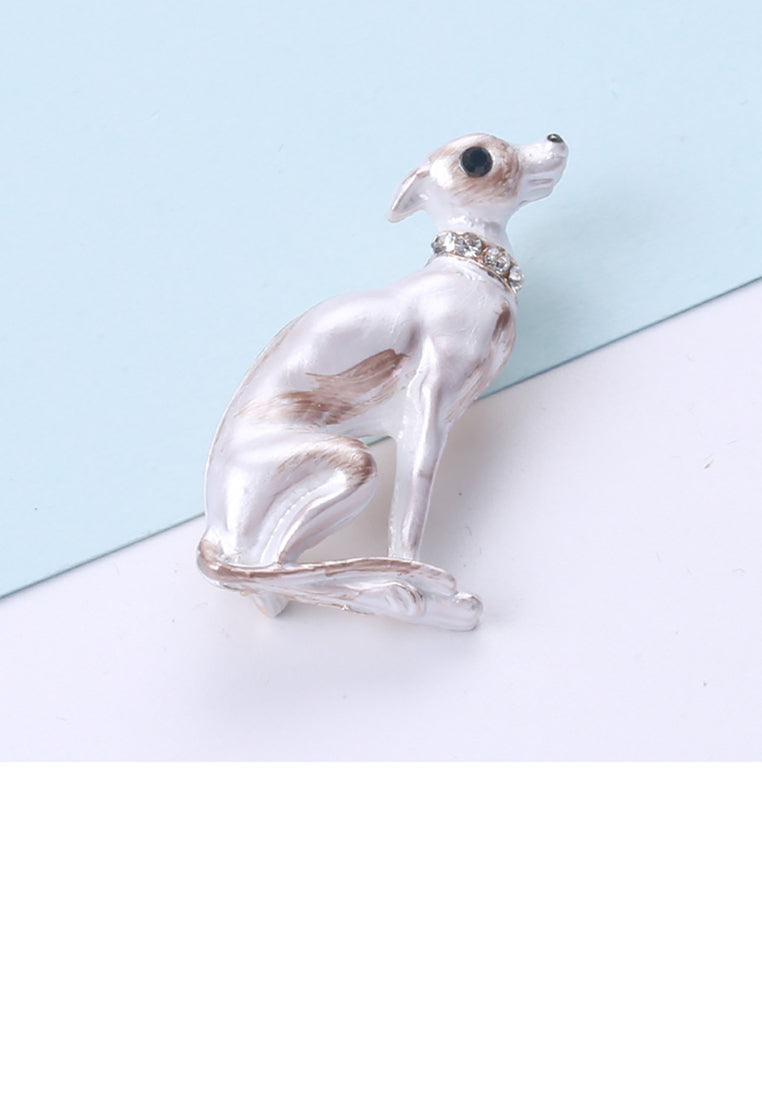 Simple and Cute White Dog Brooch with Cubic Zirconia - Luxurious Look