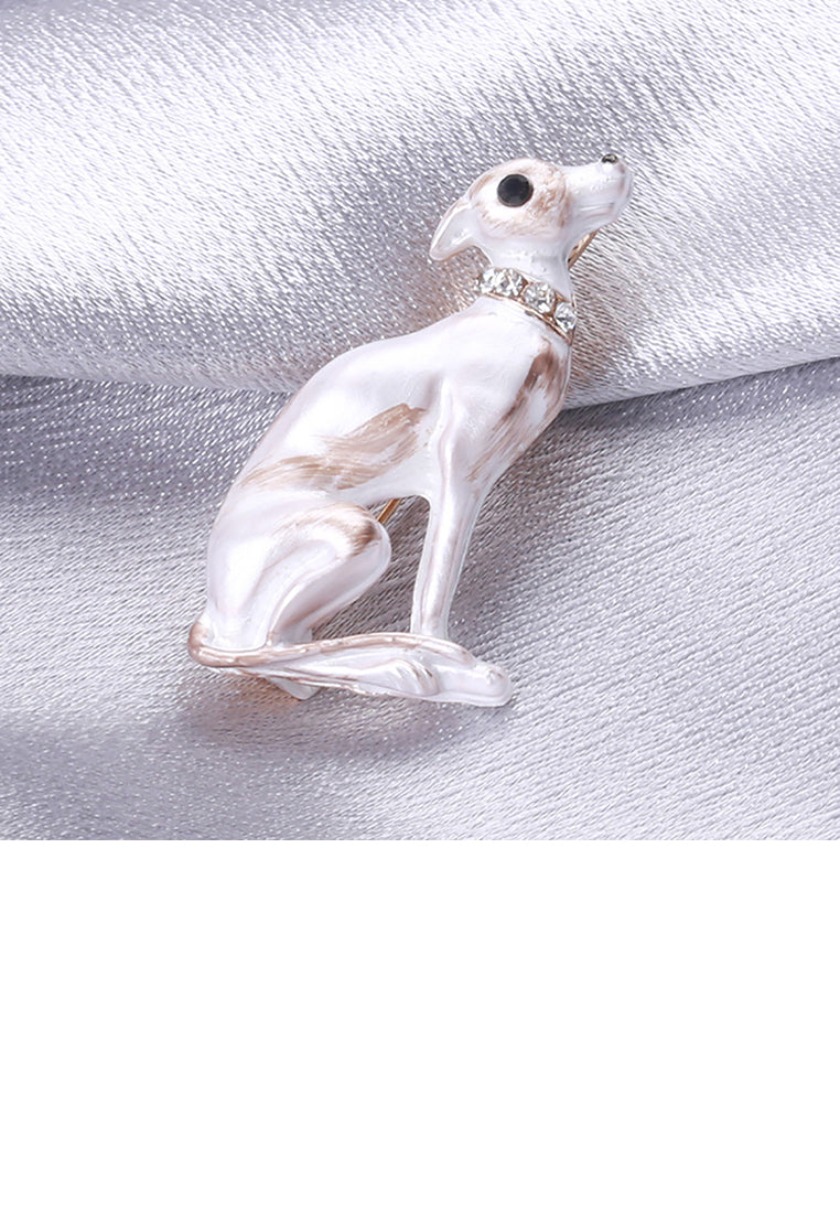 Simple and Cute White Dog Brooch with Cubic Zirconia - Luxurious Look